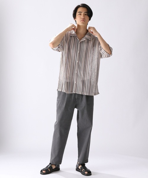 niko and...（ニコアンド）の「メッシュストライプシャツ（シャツ/ブラウス・メンズ・ネイビー/ベージュ/グリーン・MEDIUM/LARGE）」の9枚目の写真