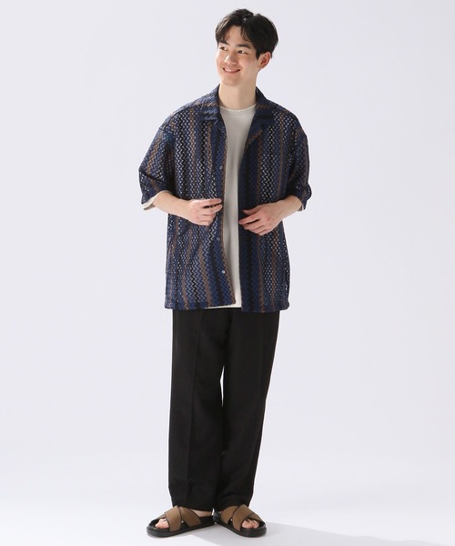 niko and...（ニコアンド）の「メッシュストライプシャツ（シャツ/ブラウス・メンズ・ネイビー/ベージュ/グリーン・MEDIUM/LARGE）」の14枚目の写真