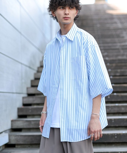 ADMIX/ATELIER SAB MEN（アドミックスアトリエサブメン）の「高密度コットンブロード / ワイドルーズシャツ オーバーサイズ（半袖）（シャツ/ブラウス・メンズ・ブラック系その他/ブルー系その他/グレイッシュブルー/ブラック/ブルー系その他2/ホワイト・48/50）」の4枚目の写真