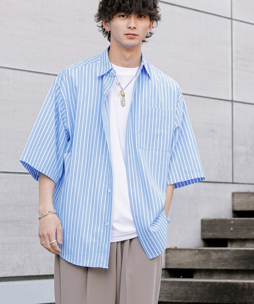 ADMIX/ATELIER SAB MEN（アドミックスアトリエサブメン）の「高密度コットンブロード / ワイドルーズシャツ オーバーサイズ（半袖）（シャツ/ブラウス・メンズ・ブラック系その他/ブルー系その他/グレイッシュブルー/ブラック/ブルー系その他2/ホワイト・48/50）」の6枚目の写真