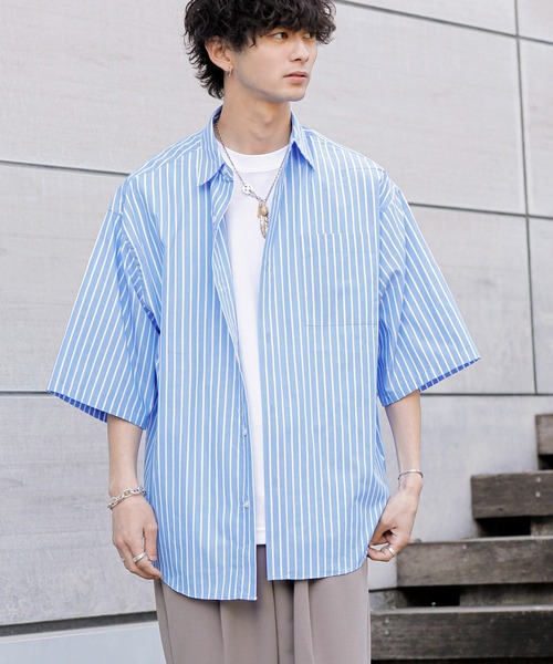 ADMIX/ATELIER SAB MEN（アドミックスアトリエサブメン）の「高密度コットンブロード / ワイドルーズシャツ オーバーサイズ（半袖）（シャツ/ブラウス・メンズ・ブラック系その他/ブルー系その他/グレイッシュブルー/ブラック/ブルー系その他2/ホワイト・48/50）」の12枚目の写真