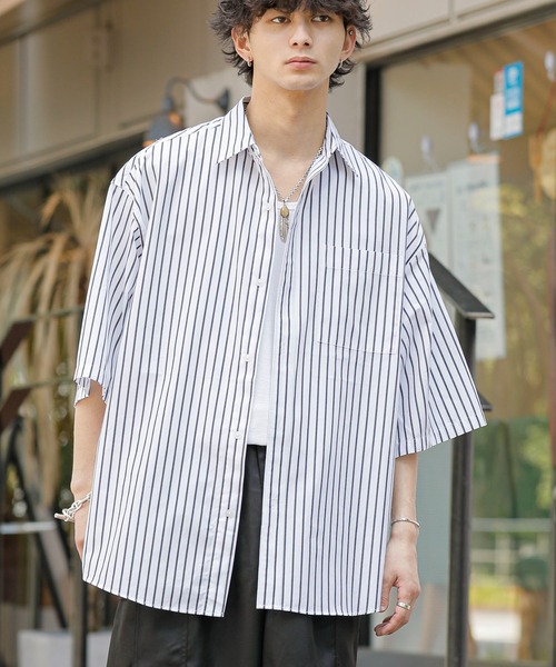 ADMIX/ATELIER SAB MEN（アドミックスアトリエサブメン）の「高密度コットンブロード / ワイドルーズシャツ オーバーサイズ（半袖）（シャツ/ブラウス・メンズ・ブラック系その他/ブルー系その他/グレイッシュブルー/ブラック/ブルー系その他2/ホワイト・48/50）」の14枚目の写真