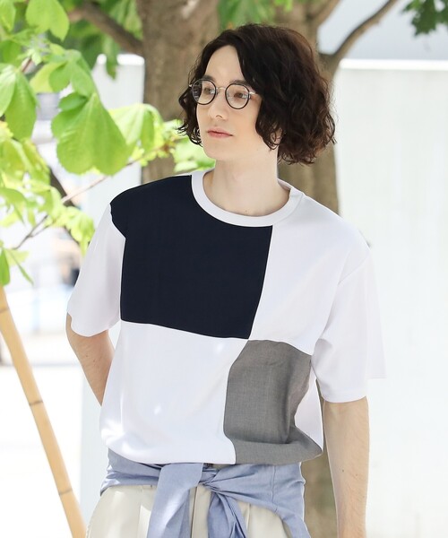THE SHOP TK (ザ ショップ ティーケー )の「◆異素材スクエアパネルブロッキングTシャツ(Tシャツ/カットソー・メンズ・ブルー/ホワイト系/ブラック/ホワイト系その他5・02/03/04)」の2枚目の写真
