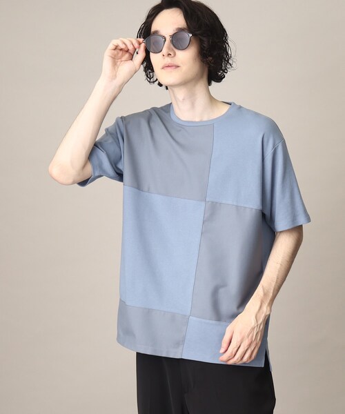 THE SHOP TK (ザ ショップ ティーケー )の「◆異素材スクエアパネルブロッキングTシャツ(Tシャツ/カットソー・メンズ・ブルー/ホワイト系/ブラック/ホワイト系その他5・02/03/04)」の5枚目の写真