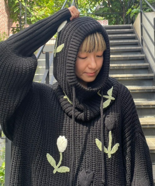 Candy Stripper（キャンディストリッパー）の「TULIP LOVER KNIT バラクラバ（ニットキャップ/ビーニー・レディース・ライトブルー/ブラック/レッド・FREE）」の13枚目の写真