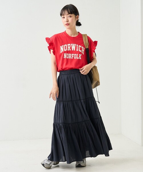 FREAK'S STORE（フリークスストア）の「フリルノースリーブロゴTシャツ（Tシャツ/カットソー・レディース・レッド/オフホワイト/チャコールグレー・ﾌﾘ-）」の5枚目の写真