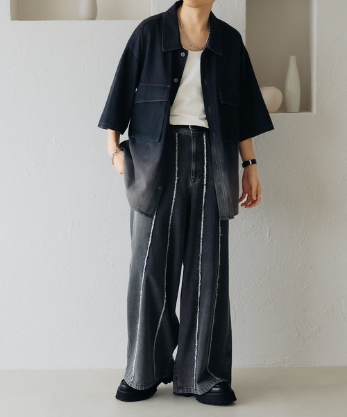 epnok（エプノック）の「フリンジスイッチワイドデニムパンツ（デニムパンツ・メンズ・ブラック/グレー・SMALL/MEDIUM/LARGE）」の15枚目の写真