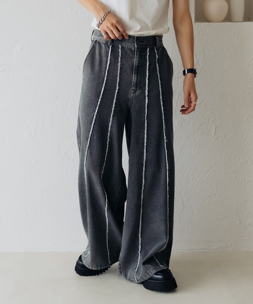 epnok（エプノック）の「フリンジスイッチワイドデニムパンツ（デニムパンツ・メンズ・ブラック/グレー・SMALL/MEDIUM/LARGE）」の14枚目の写真