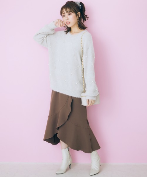 marun（マルン）の「＜大きいサイズ＞　ベルト付きフリルデザインスカート marun（スカート・レディース・ブラウン/サックスブルー・4L/5L/L/3L/LL）」の9枚目の写真