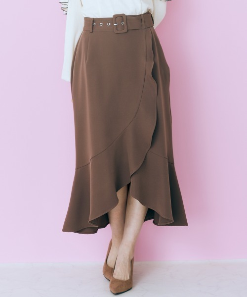 marun（マルン）の「＜大きいサイズ＞　ベルト付きフリルデザインスカート marun（スカート・レディース・ブラウン/サックスブルー・4L/5L/L/3L/LL）」の20枚目の写真