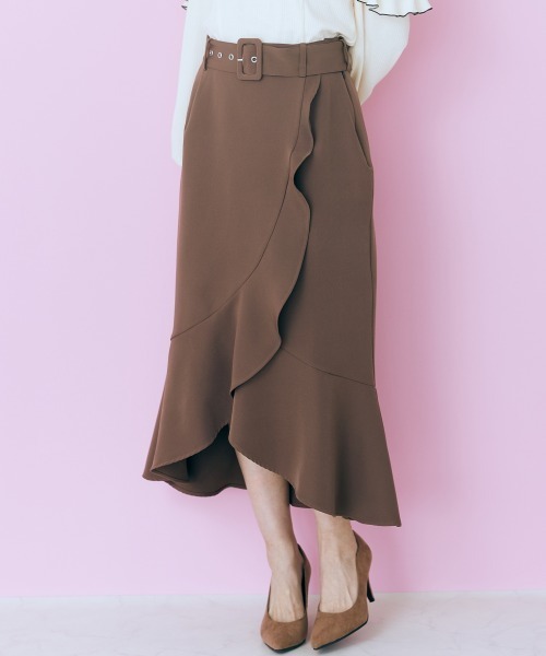 marun（マルン）の「＜大きいサイズ＞　ベルト付きフリルデザインスカート marun（スカート・レディース・ブラウン/サックスブルー・4L/5L/L/3L/LL）」の22枚目の写真