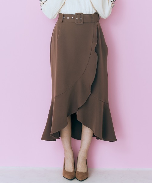 marun（マルン）の「＜大きいサイズ＞　ベルト付きフリルデザインスカート marun（スカート・レディース・ブラウン/サックスブルー・4L/5L/L/3L/LL）」の21枚目の写真