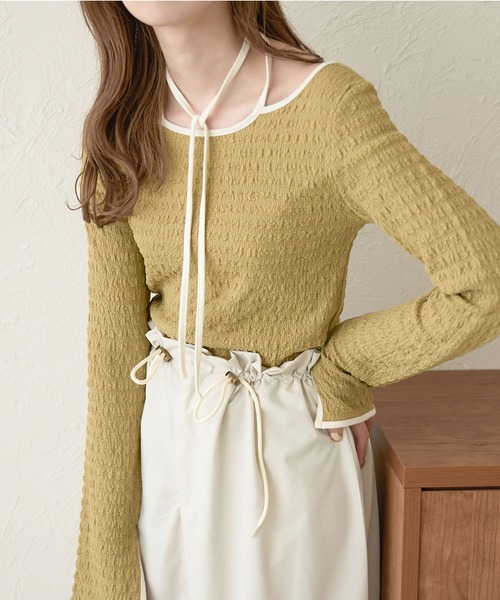 Ambre Neige(アンブルネージュ)の「ポコポコ配色トップス/【WEB/EC限定商品】(Tシャツ/カットソー・レディース・アイボリー/ライトグリーン/ブラック・FREE)」の3枚目の写真