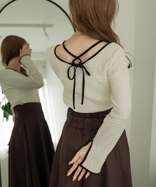 Ambre Neige(アンブルネージュ)の「ポコポコ配色トップス/【WEB/EC限定商品】(Tシャツ/カットソー・レディース・アイボリー/ライトグリーン/ブラック・FREE)」の1枚目の写真