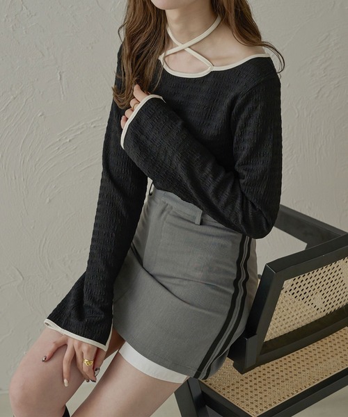 Ambre Neige(アンブルネージュ)の「ポコポコ配色トップス/【WEB/EC限定商品】(Tシャツ/カットソー・レディース・アイボリー/ライトグリーン/ブラック・FREE)」の2枚目の写真