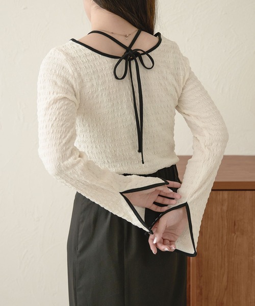 Ambre Neige(アンブルネージュ)の「ポコポコ配色トップス/【WEB/EC限定商品】(Tシャツ/カットソー・レディース・アイボリー/ライトグリーン/ブラック・FREE)」の4枚目の写真