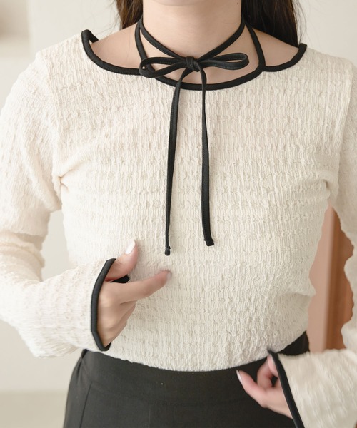 Ambre Neige(アンブルネージュ)の「ポコポコ配色トップス/【WEB/EC限定商品】(Tシャツ/カットソー・レディース・アイボリー/ライトグリーン/ブラック・FREE)」の5枚目の写真