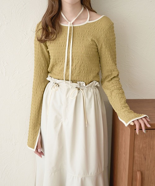 Ambre Neige(アンブルネージュ)の「ポコポコ配色トップス/【WEB/EC限定商品】(Tシャツ/カットソー・レディース・アイボリー/ライトグリーン/ブラック・FREE)」の9枚目の写真