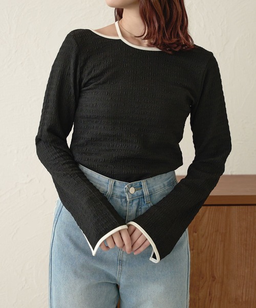 Ambre Neige(アンブルネージュ)の「ポコポコ配色トップス/【WEB/EC限定商品】(Tシャツ/カットソー・レディース・アイボリー/ライトグリーン/ブラック・FREE)」の14枚目の写真