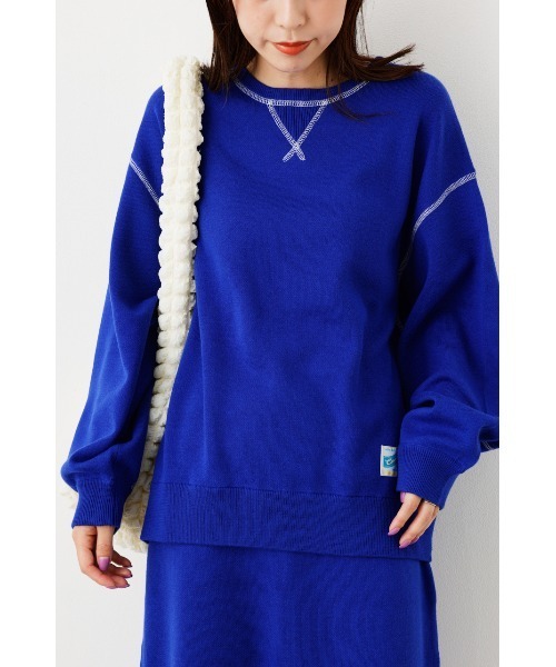 RODEO CROWNS WIDE BOWL（ロデオクラウンズワイドボウル）の「スウェットライクニットステッチトップス（ニット/セーター・レディース・ブルー/ブラック/グレー×ホワイト/オレンジ・FREE）」の4枚目の写真