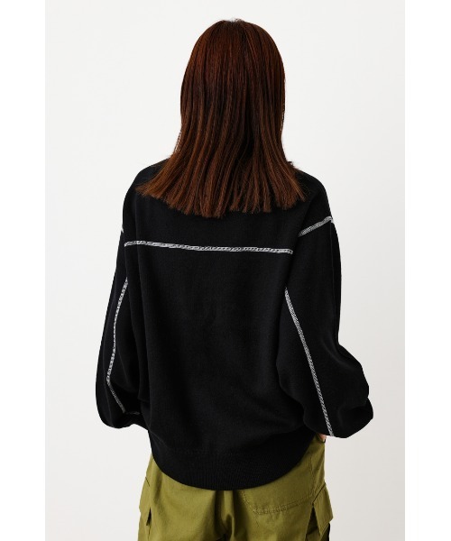 RODEO CROWNS WIDE BOWL（ロデオクラウンズワイドボウル）の「スウェットライクニットステッチトップス（ニット/セーター・レディース・ブルー/ブラック/グレー×ホワイト/オレンジ・FREE）」の7枚目の写真