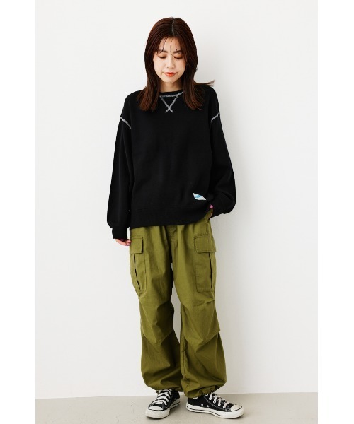 RODEO CROWNS WIDE BOWL（ロデオクラウンズワイドボウル）の「スウェットライクニットステッチトップス（ニット/セーター・レディース・ブルー/ブラック/グレー×ホワイト/オレンジ・FREE）」の8枚目の写真