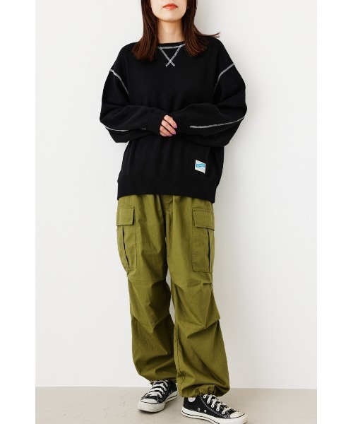 RODEO CROWNS WIDE BOWL（ロデオクラウンズワイドボウル）の「スウェットライクニットステッチトップス（ニット/セーター・レディース・ブルー/ブラック/グレー×ホワイト/オレンジ・FREE）」の9枚目の写真