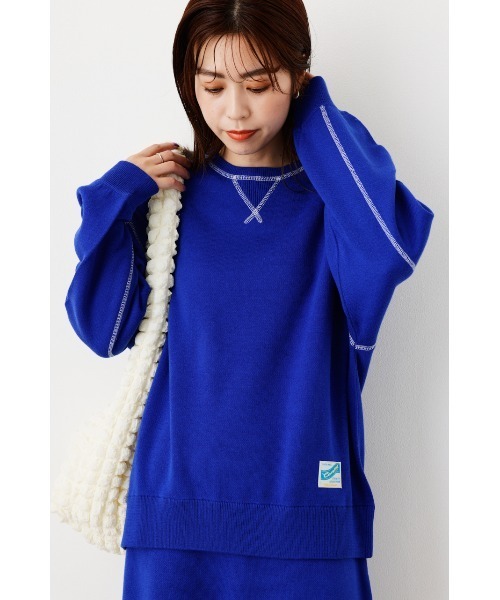 RODEO CROWNS WIDE BOWL（ロデオクラウンズワイドボウル）の「スウェットライクニットステッチトップス（ニット/セーター・レディース・ブルー/ブラック/グレー×ホワイト/オレンジ・FREE）」の10枚目の写真