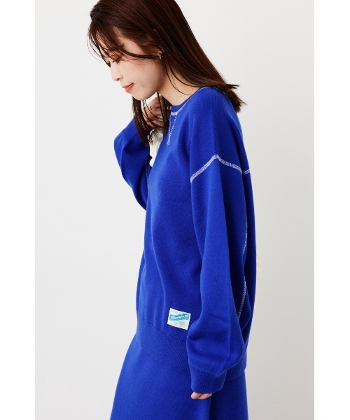 RODEO CROWNS WIDE BOWL（ロデオクラウンズワイドボウル）の「スウェットライクニットステッチトップス（ニット/セーター・レディース・ブルー/ブラック/グレー×ホワイト/オレンジ・FREE）」の11枚目の写真