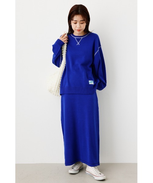 RODEO CROWNS WIDE BOWL（ロデオクラウンズワイドボウル）の「スウェットライクニットステッチトップス（ニット/セーター・レディース・ブルー/ブラック/グレー×ホワイト/オレンジ・FREE）」の13枚目の写真