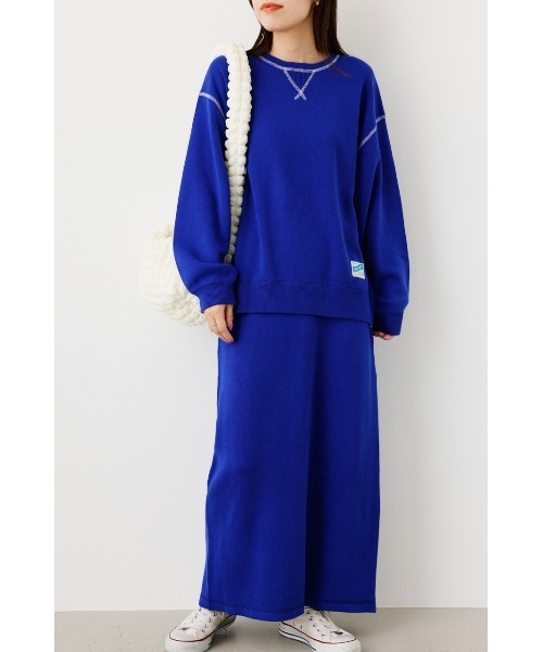 RODEO CROWNS WIDE BOWL（ロデオクラウンズワイドボウル）の「スウェットライクニットステッチトップス（ニット/セーター・レディース・ブルー/ブラック/グレー×ホワイト/オレンジ・FREE）」の14枚目の写真