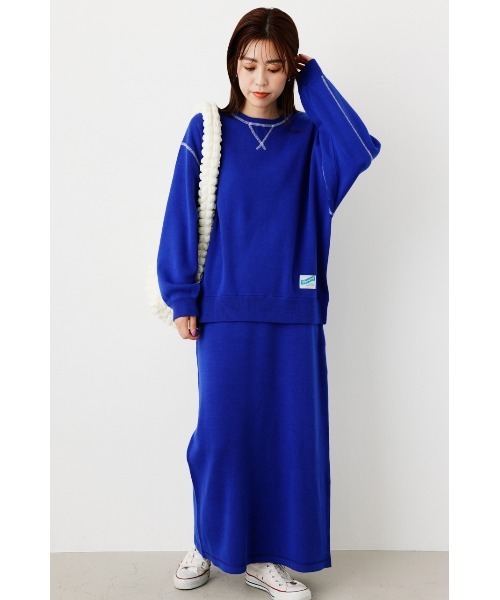 RODEO CROWNS WIDE BOWL（ロデオクラウンズワイドボウル）の「スウェットライクニットステッチトップス（ニット/セーター・レディース・ブルー/ブラック/グレー×ホワイト/オレンジ・FREE）」の15枚目の写真