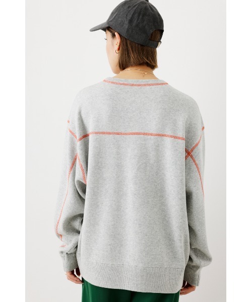 RODEO CROWNS WIDE BOWL（ロデオクラウンズワイドボウル）の「スウェットライクニットステッチトップス（ニット/セーター・レディース・ブルー/ブラック/グレー×ホワイト/オレンジ・FREE）」の21枚目の写真