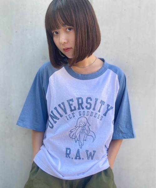 tolene(トレネ)の「RAW ラグランプリントTee(Tシャツ/カットソー・メンズ・ブラック/カーキ/ブルー・MEDIUM/X-LARGE/LARGE)」の3枚目の写真