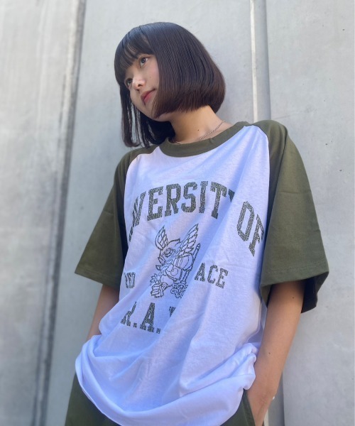tolene(トレネ)の「RAW ラグランプリントTee(Tシャツ/カットソー・メンズ・ブラック/カーキ/ブルー・MEDIUM/X-LARGE/LARGE)」の9枚目の写真