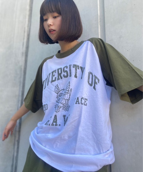 tolene(トレネ)の「RAW ラグランプリントTee(Tシャツ/カットソー・メンズ・ブラック/カーキ/ブルー・MEDIUM/X-LARGE/LARGE)」の8枚目の写真