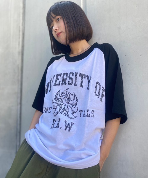 tolene(トレネ)の「RAW ラグランプリントTee(Tシャツ/カットソー・メンズ・ブラック/カーキ/ブルー・MEDIUM/X-LARGE/LARGE)」の4枚目の写真