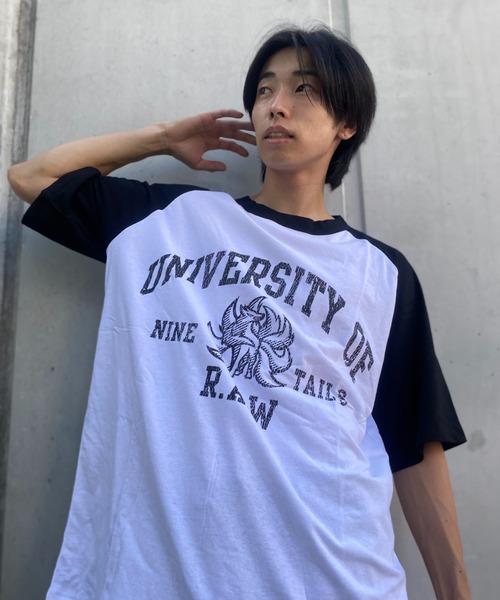 tolene(トレネ)の「RAW ラグランプリントTee(Tシャツ/カットソー・メンズ・ブラック/カーキ/ブルー・MEDIUM/X-LARGE/LARGE)」の6枚目の写真