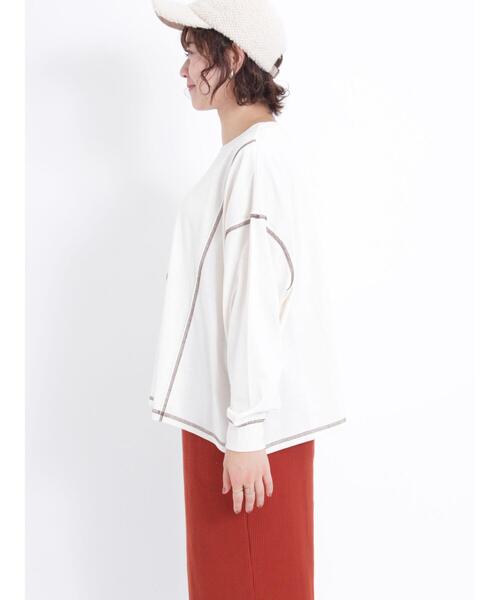 Samansa Mos2（サマンサ モスモス）の「アウトステッチロゴTシャツ（Tシャツ/カットソー・レディース・オフホワイト/チャコールグレー/シルバーグレー・F）」の10枚目の写真