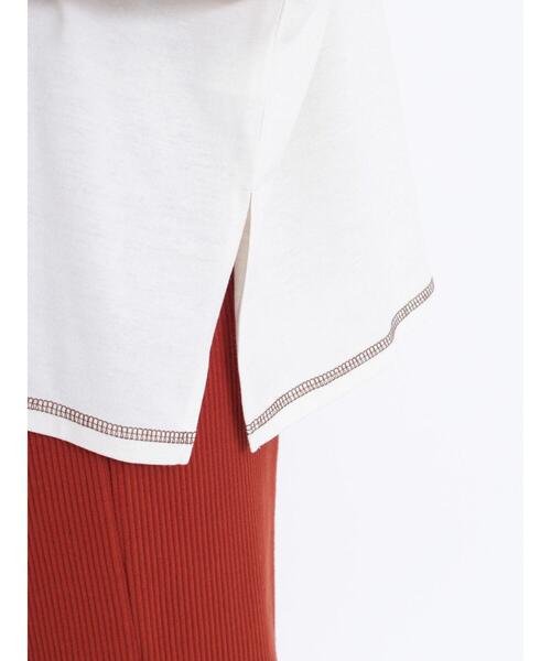 Samansa Mos2（サマンサ モスモス）の「アウトステッチロゴTシャツ（Tシャツ/カットソー・レディース・オフホワイト/チャコールグレー/シルバーグレー・F）」の16枚目の写真