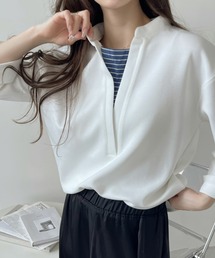 <1着で大人コーデ完成♪>ストレッチポンチフェイクレイヤードトップス