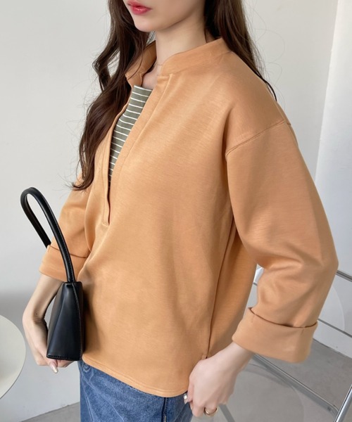 Eclat one(エクラワン)の「<1着で大人コーデ完成♪>ストレッチポンチフェイクレイヤードトップス(Tシャツ/カットソー・レディース・オレンジ/ブラウン/ブラック/オフホワイト・FREE)」の18枚目の写真