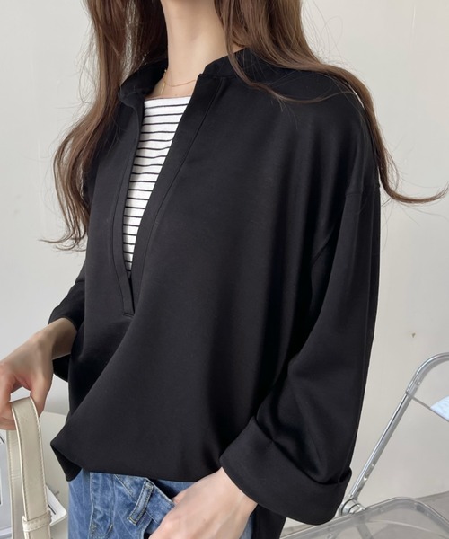 Eclat one(エクラワン)の「<1着で大人コーデ完成♪>ストレッチポンチフェイクレイヤードトップス(Tシャツ/カットソー・レディース・オレンジ/ブラウン/ブラック/オフホワイト・FREE)」の21枚目の写真
