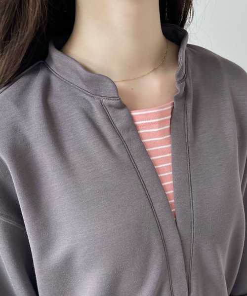 Eclat one(エクラワン)の「<1着で大人コーデ完成♪>ストレッチポンチフェイクレイヤードトップス(Tシャツ/カットソー・レディース・オレンジ/ブラウン/ブラック/オフホワイト・FREE)」の10枚目の写真