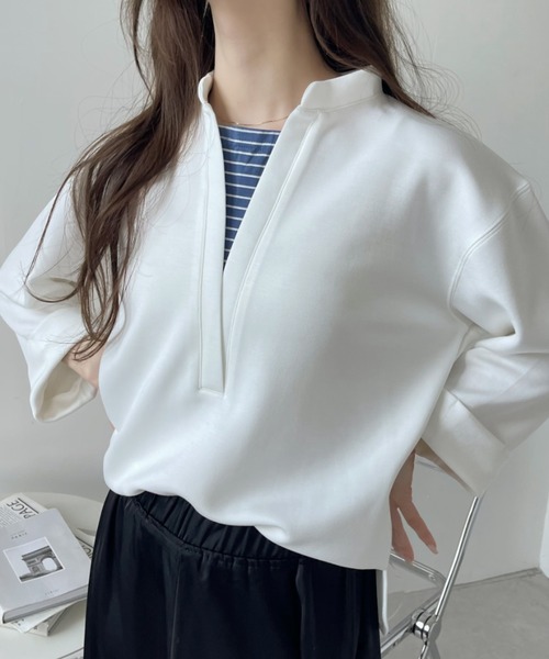Eclat one(エクラワン)の「<1着で大人コーデ完成♪>ストレッチポンチフェイクレイヤードトップス(Tシャツ/カットソー・レディース・オレンジ/ブラウン/ブラック/オフホワイト・FREE)」の6枚目の写真