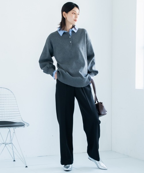 Drawer ウールプレスパンツ グレー 日本製 Lサイズ 23区（大きいサイズ） 【セットアップ対応】ファインネスウール