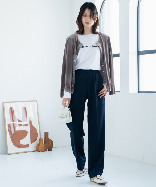 低身長/高身長サイズ有】ストレッチきれい見えワイドパンツ（Petitjo