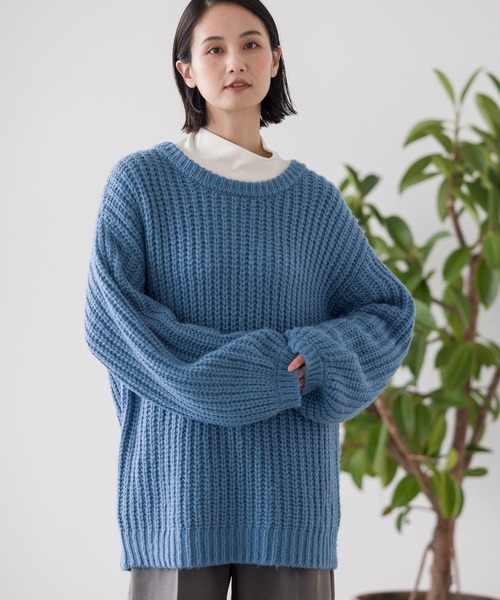 LAKOLE（ラコレ）の「3.5ゲージBIGアゼチュニック / 989052（ニット/セーター・レディース・ライトグレー/ブルー/ブラック/オレンジ・MEDIUM/SMALL）」の3枚目の写真