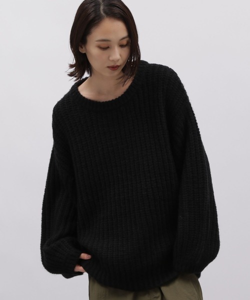 LAKOLE（ラコレ）の「3.5ゲージBIGアゼチュニック / 989052（ニット/セーター・レディース・ライトグレー/ブルー/ブラック/オレンジ・MEDIUM/SMALL）」の2枚目の写真