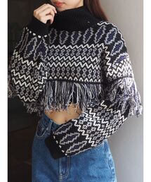 EVRIS | オリジナルジャガードフリンジニットトップス(ニット/セーター)